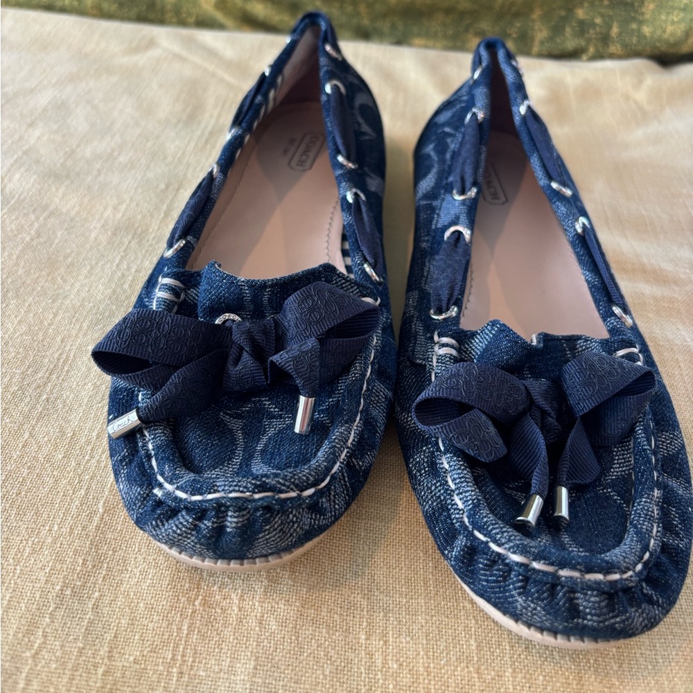Coach Blue Denim Flats with Bow Detail